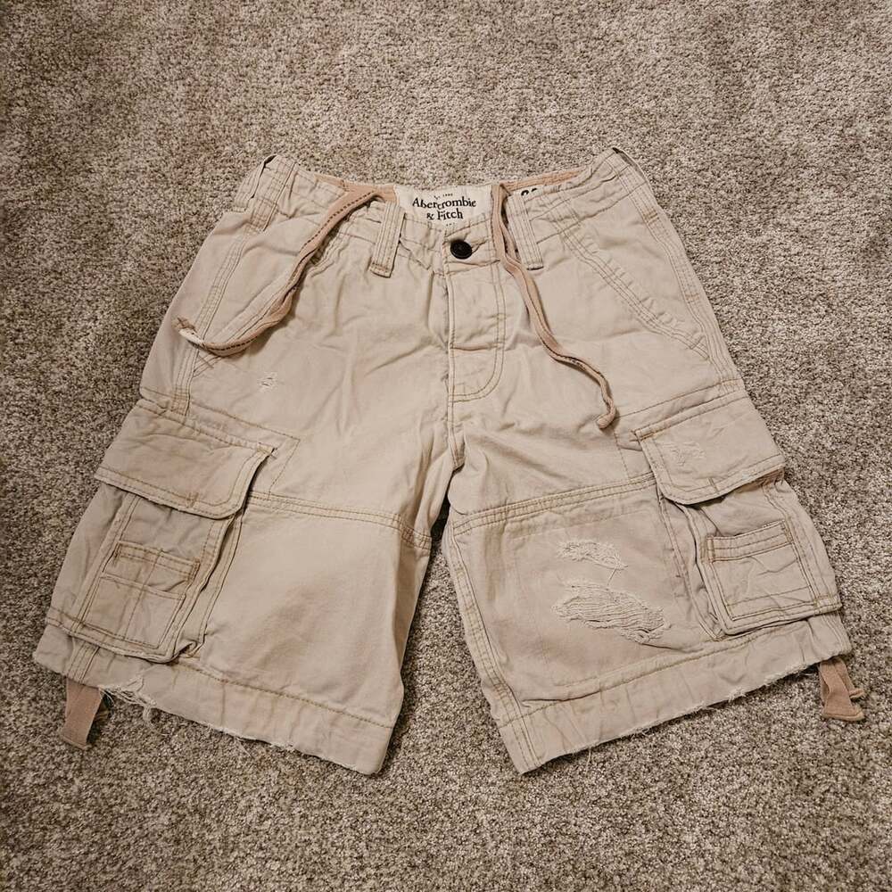Abercrombie & Fitch Cargo Shorts Size 28 Tan Distressed Cotton